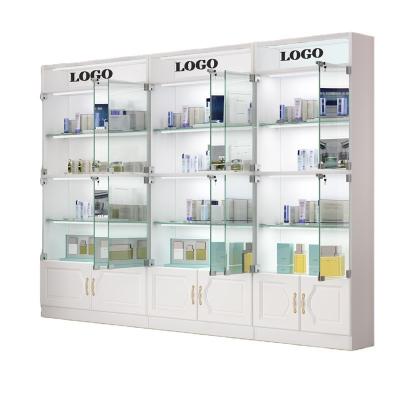 China Classic Lockable Glass Plywood Display White Modern Home Wall Cabinet For Living Room for sale