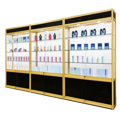 China Classic Supermarket Tall Wall Showroom Stone Glass Showcase Luxury Jewelry Store Shelves Metal Display Racks for sale