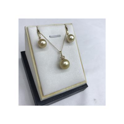 China Other Pearl Fancy Freshwater Gold Necklace Set 8mm and 8.5mm AA+ Round Pearl Necklace and Earrings Set 2 for sale