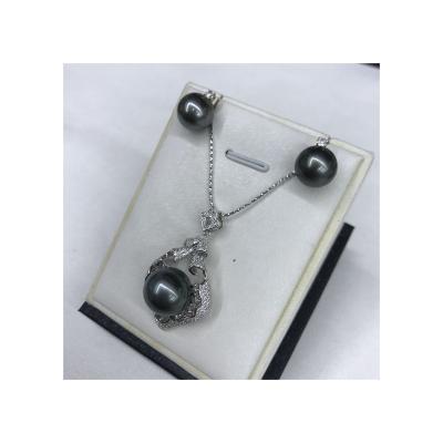 China Other GenuinePerfect S925 Diamond Accessories 9mm Natural Black Pearl South China Sea Tahitian Pearl Earrings 12mm Pendant Pearl Set for sale