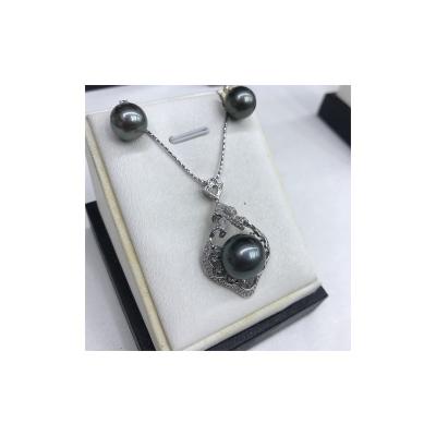 China Other Newest Design Top Quality Genuine Black Color Natural Pearls Pearl Jewelry Pendant Set for sale