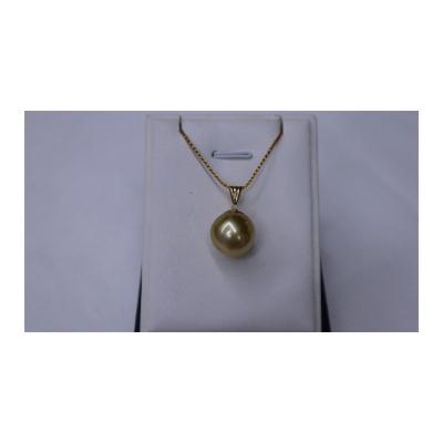 China Vintage Sea Gold Pearl 13-14mm Southern Natural 4A 18k Gold Flawless Pendant for sale