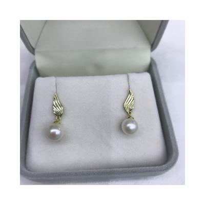 China Office/Quarry 925 Sterling Silver Gold Round Shape Pearl Drop Earing Wing Pearl Earring Freshwater for sale