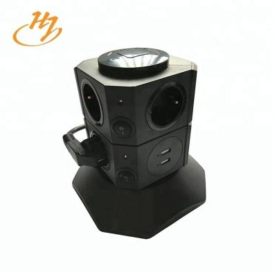 China Huijun Brand European Multi-outlet Desktop Power Strip Vertical Use Tower Socket for sale