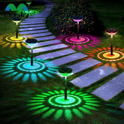 China Garden New Pattern Design RGB IP65 Waterproof LED Solar Garden Outdoor Landscape Lawn Ground Pathway Stake Light Lamp decor for sale