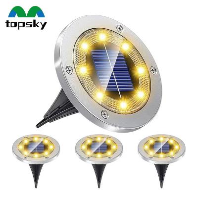 China Garden Stainless Steel 8 LED Solar Ground Lights Ip44 Patio Pathway Waterproof Garden LED Solar Buried Light Disk Light for sale