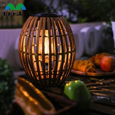 China Modern Outdoor Luminaires Large Outdoor Waterproof Home Decor Natural Bamboo Woven Solar Lantern Lamps with Edison Bulb for sale