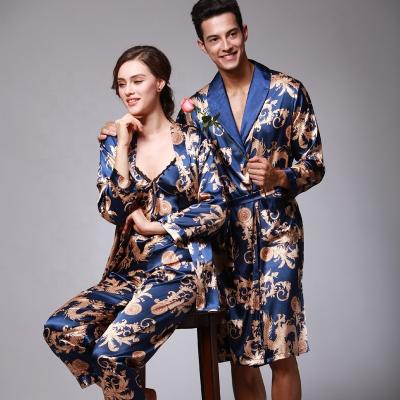 China Customized Women QUICK DRY Printing 3 Piece Satin Pajamas Set Mens Sleepwear Adult Couples Pajamas for sale