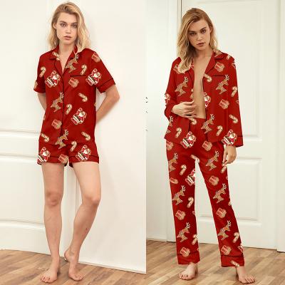 China 2021 New Satin Christmas Sleepwear Breathable Long Pants Set 4 Pieces Pajamas Set Custom Pajamas Set for sale