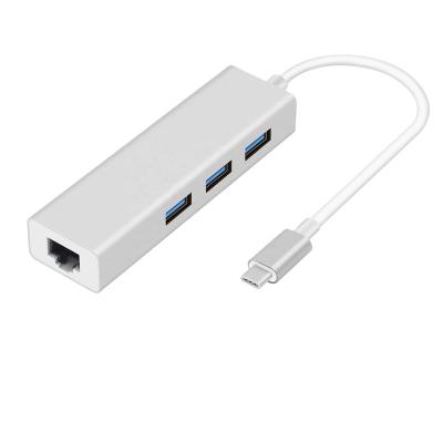 China LAPTOP Rj45 3 Mbps USB Ports Hub Splitter 1000 Type-C to RJ45 LAN Ethernet Network Card Adapter for Laptop MacBook Chromebook for sale