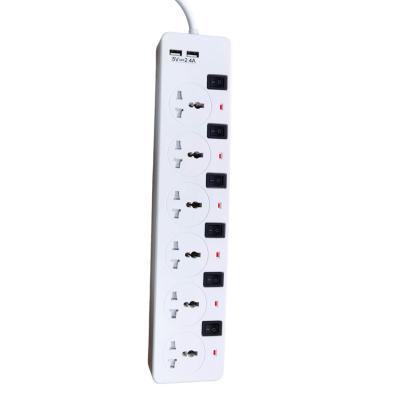 China Commercial Multi-outlet USB Power Socket 6 Outlets Power Strip With Individual Switches Power Strip Surge Protection for sale