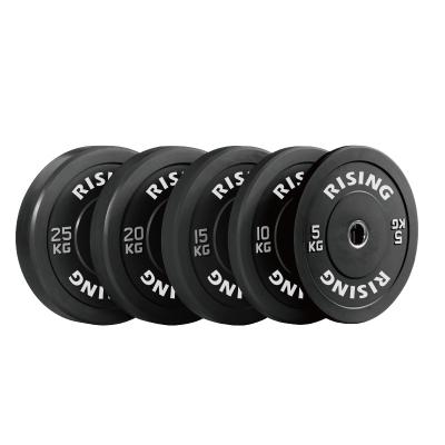 China Universal Gym Fitness Barbell Custom Weightlifting Competition Black Rubber Bumper Plates for sale