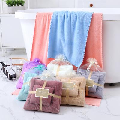 China Large Coral Fleece Velvet 70*140cm Women Microfiber Kid Safe Towels Wrap Drying Bathroom Bath Towel Set for sale