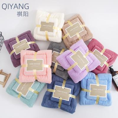 China Hypoallergenic 2 in 1 Set Coral Fleece High Density Microfiber Bath Face Gift Super Soft Absorbent Towel for sale