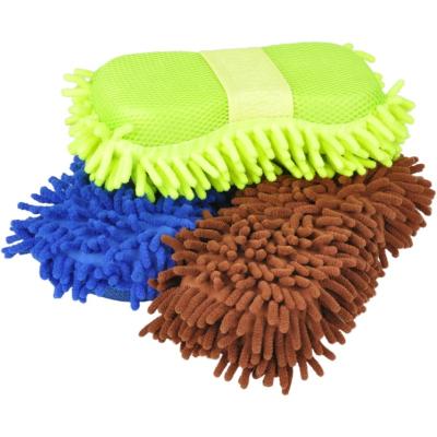 China Sustainable 8-Shape Microfiber Chenille Sponge Car Wash Cleaning Glove Brush Pad for sale