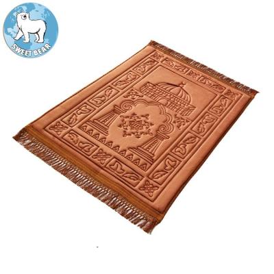 China Factory Direct 100% Polyester Islam Prayer Blanket Solid Non Slip Embossed Ply Flannel Cutout Muslim Prayer Rug for sale