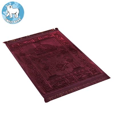 China Factory Direct Sale Non-slip Embossed Prayer 100% Polyester Raschel Mat Rug For Muslim Islam for sale