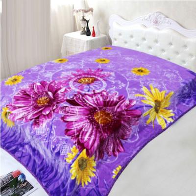 China Home Textile Anti-pilling Printed Embossed Violet Single Blanket Printing Embossed Double Ply Blanket With Gerbera Pattern for sale