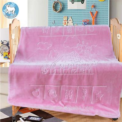 China Anti-pilling cloud 100% polyester anti-pilling custom made two ply embossed solid pink baby blanket for sale