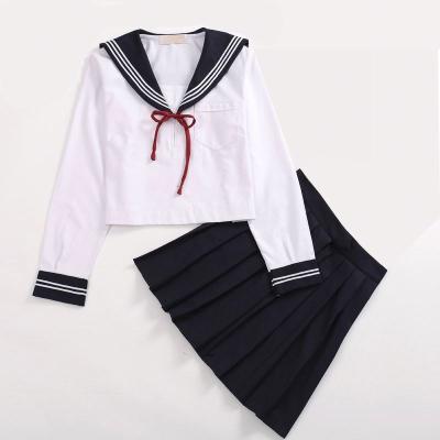 China New Custom Made 60% Polyester 40% Cotton Women Sailor Suits Girls Embroidered Logo Autumn JK School Uniform Sets for sale