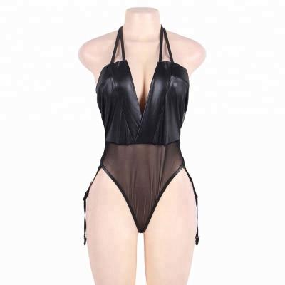 China SFY51Hot Sexy SM Lingerie Leather Transparent Sexy Leather Black Lingerie for sale