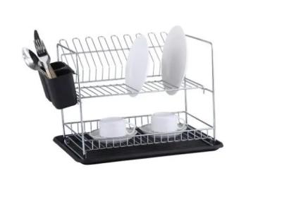 China 2 Tier Chrome Plated Black PP Dish Rack for sale