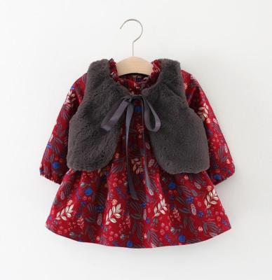 China Autumn Winter Season Kids Clothes Super Cute Baby Warm Vest + Fashion Floral Dress for sale