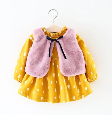 China Comfortable and health to use new baby princess fall winter clothes girls long sleeve plus velvet dress with fur vest for sale