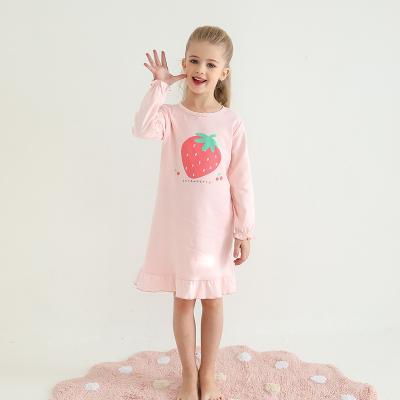 China 2020 New Design Thermal 100% Long Sleeve Strawberry Nightgown Women Cotton Nightgown Girls Sleepwear for sale