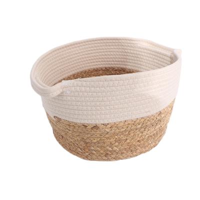 China Eco - Friendly Cotton Yarn And Natural Grass Storage Basket Trash Can for sale