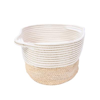 China Eco-friendly Cotton Yarn And Natural Grass Storage Basket for sale