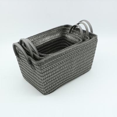 China Sustainable Aspire Woven Cotton Storage Basket Set Rectangular for sale