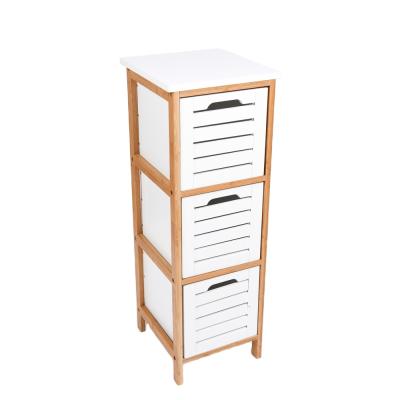 China Free Standing Stocked Bathroom Storage Cabinets With 3 Drawers White Wooden Bathroom Corner Cabinet Organizer for sale