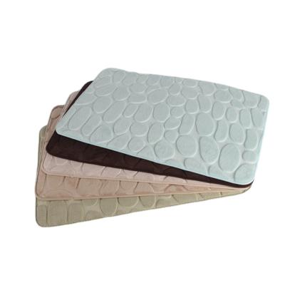 China New Anti Slip Washable Solid Coral Fleece Stone Shape Embossed Bathroom Bath Mat With Sponge In Home And Hotel for sale