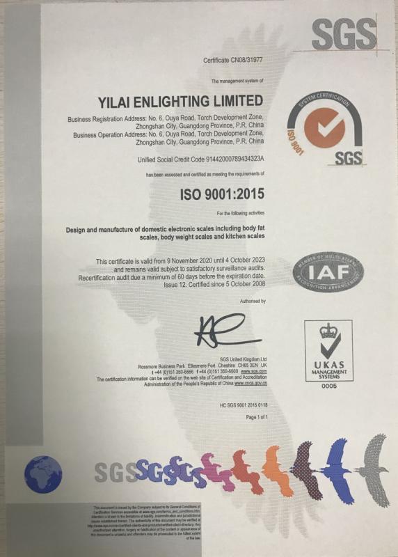 ISO9001 - Yilai Enlighting Ltd of Zhongshan