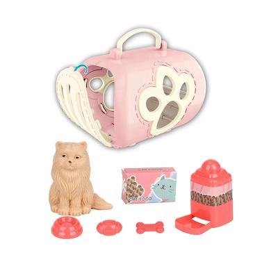 China Children Play Kids Play Toy Cat House Plastic Toy Cat 2 Colors Mini Mixed Pet Cat With Foods for sale