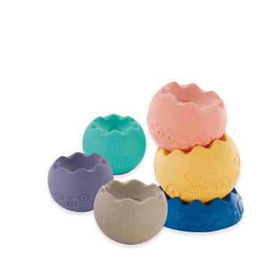 China BORONG Soft Rubber Game Stacking Tower Games Soft Rubber Silicone Stacking Ball For 6+ Months Baby for sale