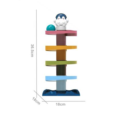 China Multifunctional ABS Plastic Baby Toy Penguin Spinning Ball Flying Spiner Baby Educational Ball Tower Game for sale