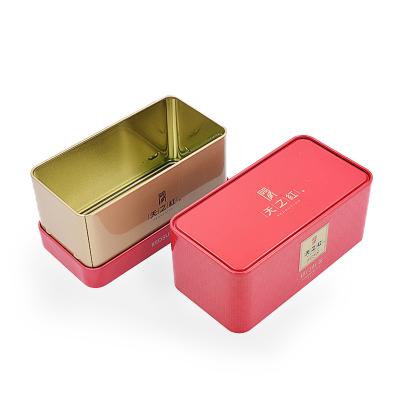 China Empty Recycled Packaging Metal Rectangular Tea Shape Tea Tin Box for sale