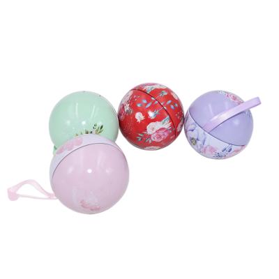 China Recyclable Popular Christmas Ribbon Ball Shape Gift Silk Metal Tin Box for sale