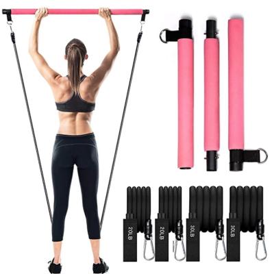 China Portable Indoor Sporting Goods 3-Section Compact Yoga Pilates Bar Kit with 4 Resistance Bands for Body Workout for sale