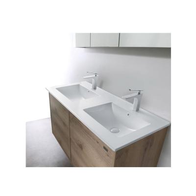 China New Fashion Modern Slim Edge Double Wash Under Counter Basin Ceramic Bathroom Sink for sale