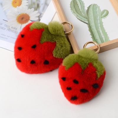 China 2022 Real Fruit Cute Strawberry Fur Fruit Plush Handmade Pompom Key Chain Dangling Women's Key Chain for sale