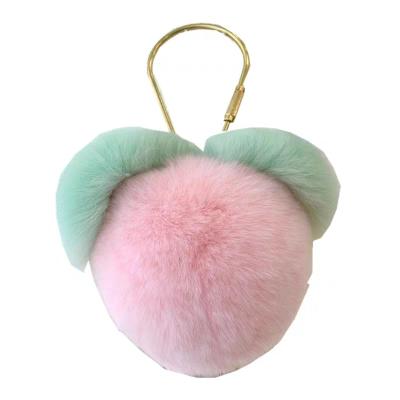 China Factory wholesale handmade real rabbit fur ball fishing shaped fur key chain ball keyain keychain puff ball keyain crochet fishing key chain for sale