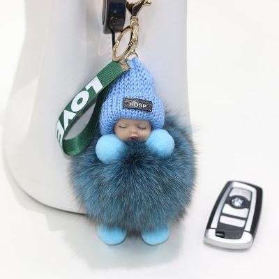 China Handmade factory sells key chains for women fashion bag / fox hair doll head chain pendant pendant for sale