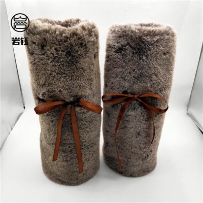 China Festival Decoration Selection Two Color Rabbit Fur Red Wine Faux Fur Decorative Wine Set Bag with Drawstring Bottle Cover for Holiday Party Decorations for sale