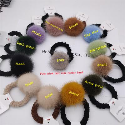 China Attractive Fashion Mink Hair Ball Girl Hair Suede Rope Elastic Hair Band Holiday Christmas Tops Gifts and Wear for sale