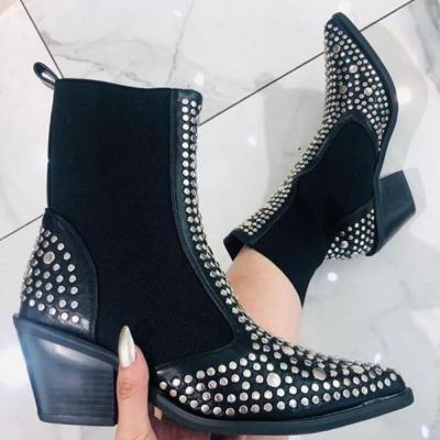 China Hotsale Lightweight Cowboy Boots Fashion Women Nightclub Party Women Autumn Winter Ladies Shoes Boots Short With Rivet for sale