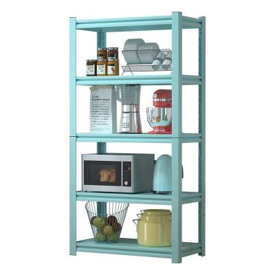 China Factory direct wholesale floor kitchen space storage multifunctional storage rack blue metal rack shelf 5 layers for sale