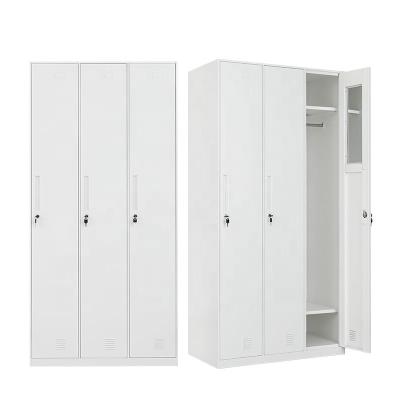 China Customized white steel locker by fly commercial office furniture school office hospital 3 door wardrobe metal locker for sale for sale